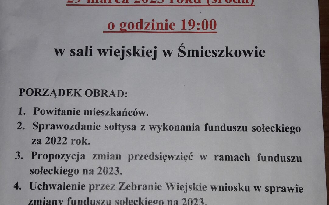 Zebranie wiejskie 29 marca 2023