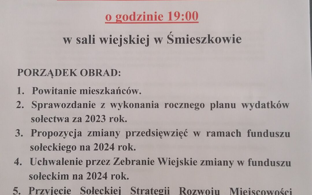 Zebranie wiejskie 18 stycznia 2024