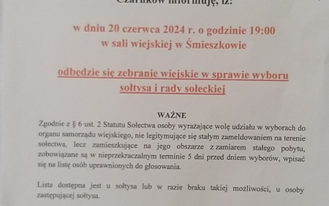 Zebranie wiejskie 20 czerwca 2024